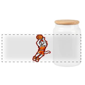 Mascotte du dunk de basket-ball Fierce Cat - Boîte à biscuits avec couvercle en bois - blanc - Devant
