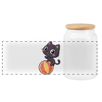 Chaton noir sur balle de plage - Boîte à biscuits avec couvercle en bois - blanc - Devant