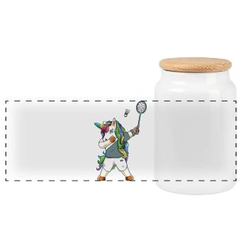 Dabbing Badminton Unicorn Funny Sports Design - Panoramic Cookie Jar with Wooden Lid - white - Front