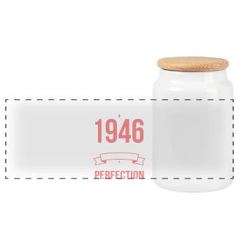 1946 Cuvée – Aged to Perfection - Panoramic Cookie Jar with Wooden Lid - white - Front