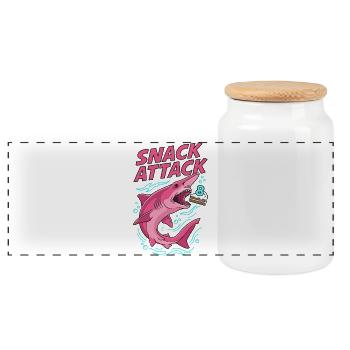 Snack Attack 8th Birthday Shark - Panoramic Cookie Jar with Wooden Lid - white - Front