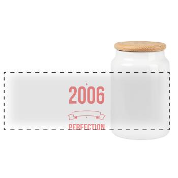2006 – Aged to perfection - Panoramic Cookie Jar with Wooden Lid - white - Front