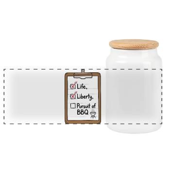 Life Liberty BBQ Checklist - Panoramic Cookie Jar with Wooden Lid - white - Front