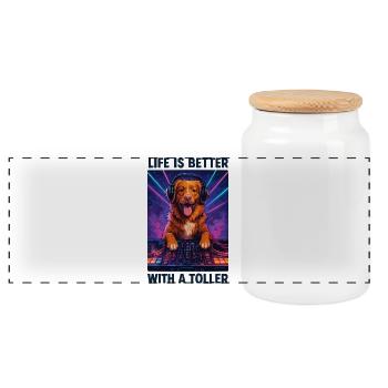 Nova Scotia Great DJ Dog Funny Positive Gift - Panoramic Cookie Jar with Wooden Lid - white - Front