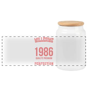 1986 – Exceptional vintage – Premium quality - Panoramic Cookie Jar with Wooden Lid - white - Front