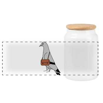 Pigeon with Bag – Urban Minimal Illustration - Panoramic Cookie Jar with Wooden Lid - white - Front