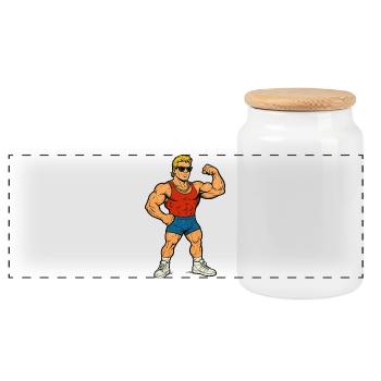 Bodybuilding Gym Cartoon - Panorama Keksdose mit Holzdeckel - Weiß - Vorne