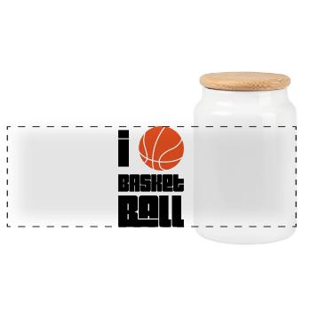 I Love Basketball - Boîte à biscuits avec couvercle en bois - blanc - Devant