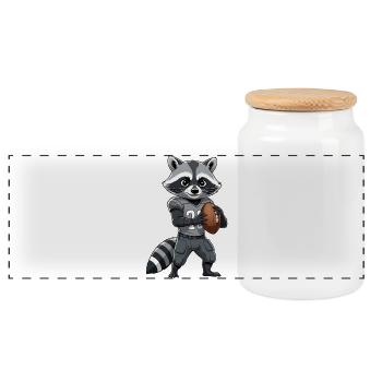 Raccoon Footballheld in Grau - Panorama Keksdose mit Holzdeckel - Weiß - Vorne