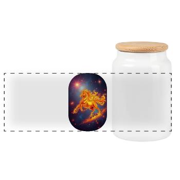 Signe du zodiaque Cheval de Feu Doré Ciel étoilé - Boîte à biscuits avec couvercle en bois - blanc - Devant