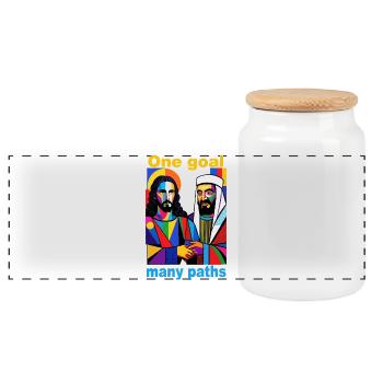 One Goal Many Paths Pop Art Duo - Panoramic Cookie Jar with Wooden Lid - white - Front