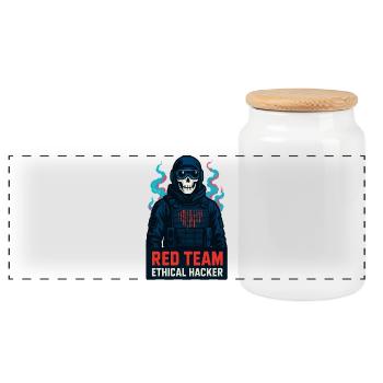 Cyber-Red-Team ethischer Hacker - Panorama Keksdose mit Holzdeckel - Weiß - Vorne