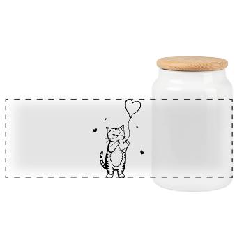 schwarze Katze mit Herz - Panorama Keksdose mit Holzdeckel - Weiß - Vorne