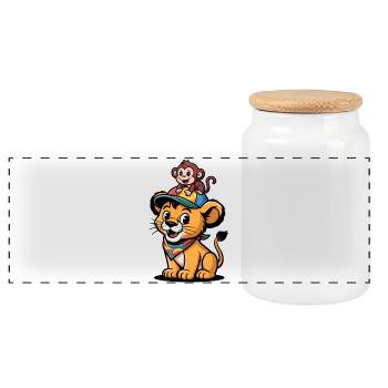 Lion et Singe mignons – Meilleurs amis - Boîte à biscuits avec couvercle en bois - blanc - Devant