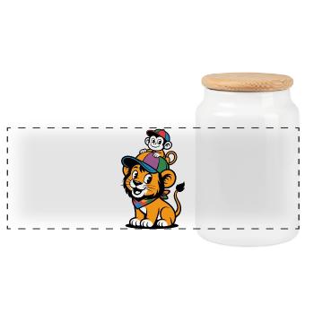 Lion et Singe mignons – Meilleurs amis - Boîte à biscuits avec couvercle en bois - blanc - Devant