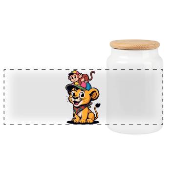 Lion et Singe mignons – Meilleurs amis - Boîte à biscuits avec couvercle en bois - blanc - Devant
