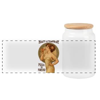 Pin-Up Pizza Art – Beauty Is Temporary - Panoramic Cookie Jar with Wooden Lid - white - Front