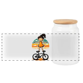 Artistic Cycling, Artistic Cycling, Indoor Cycling, Girl - Panoramic Cookie Jar with Wooden Lid - white - Front