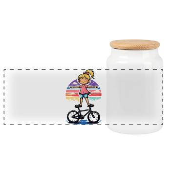 Artistic Cycling, Artistic Cycling, Indoor Cycling, Girl - Panoramic Cookie Jar with Wooden Lid - white - Front