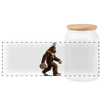 Bigfoot Easter Eggs Funny Sasquatch Hunter - Panoramic Cookie Jar with Wooden Lid - white - Front