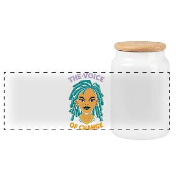 The Voice of Change – Empowerment Design - Panoramic Cookie Jar with Wooden Lid - white - Front