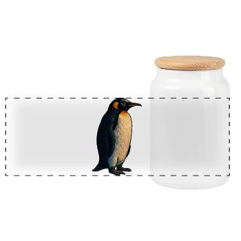 Penguin illustration with warm contrast - Panoramic Cookie Jar with Wooden Lid - white - Front