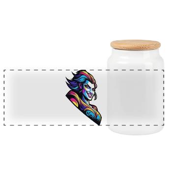 Neon Diva Pop Art Portrait - Panoramic Cookie Jar with Wooden Lid - white - Front