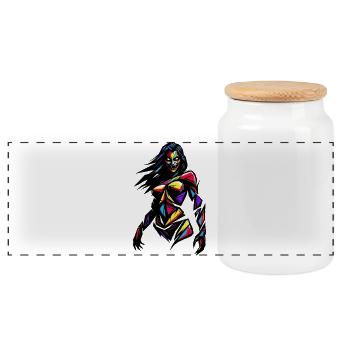 Colorful Geometric Woman - Panoramic Cookie Jar with Wooden Lid - white - Front