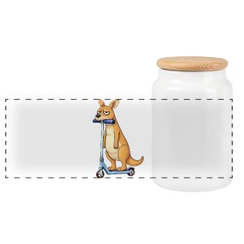 Cute kangaroo on scooter lonely in Australia - Panoramic Cookie Jar with Wooden Lid - white - Front