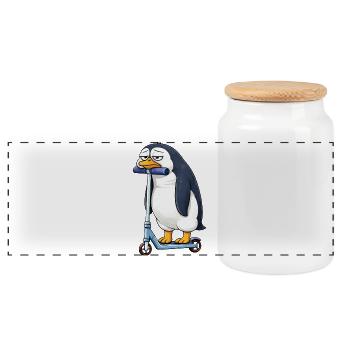 Süßer Pinguin Roller Scooter Einsam Langeweile - Panorama Keksdose mit Holzdeckel - Weiß - Vorne