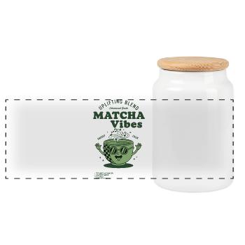 Matcha Vibes Uplifting Blend Ceremonial Grade - Panoramic Cookie Jar with Wooden Lid - white - Front
