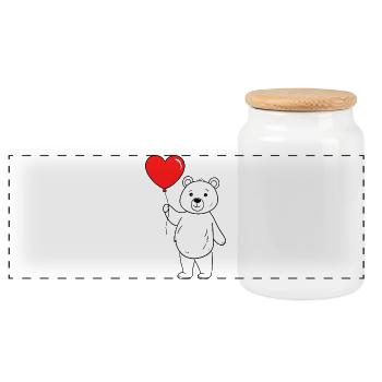 Ours avec ballon au cœur - Boîte à biscuits avec couvercle en bois - blanc - Devant