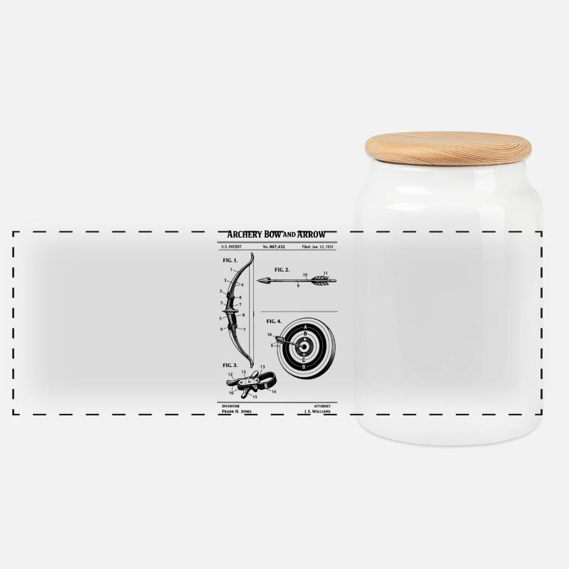 Design des Bogenschieß-Blueprint-Patents - Panorama Keksdose mit Holzdeckel - Weiß