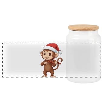 Weihnachtsaffe spielt Geigenkunst - Panorama Keksdose mit Holzdeckel - Weiß - Vorne