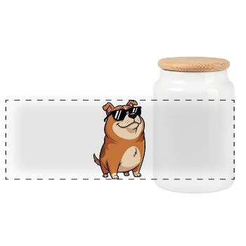 Fat dachshund with sunglasses - Panoramic Cookie Jar with Wooden Lid - white - Front