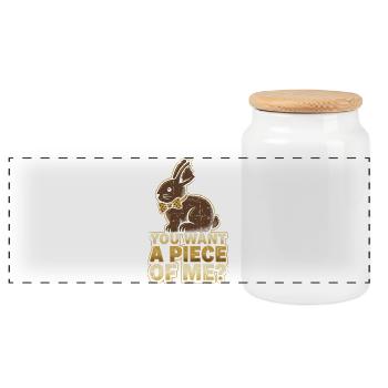 Rabbit with bow tie – You want a piece of me - Panoramic Cookie Jar with Wooden Lid - white - Front