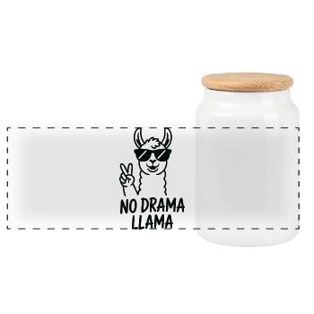 No Drama Llama Peace Sign - Panoramic Cookie Jar with Wooden Lid - white - Front