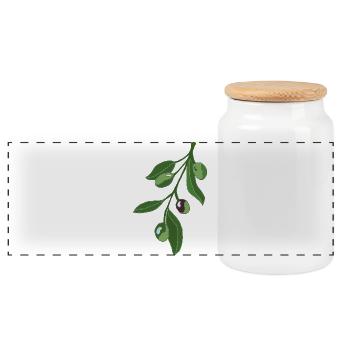 Olive Branch Botany Illustration - Panoramic Cookie Jar with Wooden Lid - white - Front