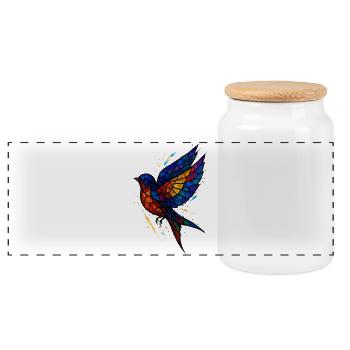 Swallow Stained Glass: Colorful & Poetic Art - Panoramic Cookie Jar with Wooden Lid - white - Front