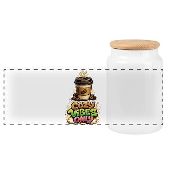 Cozy Vibes Only Coffee - Panoramic Cookie Jar with Wooden Lid - white - Front
