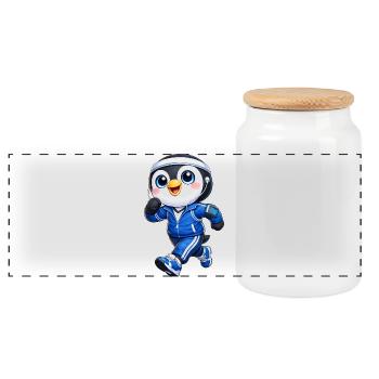 Cooler Pinguin beim Joggen Marathon Laufen Sport - Panorama Keksdose mit Holzdeckel - Weiß - Vorne
