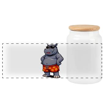 Hippopotamus in sunglasses - Panoramic Cookie Jar with Wooden Lid - white - Front