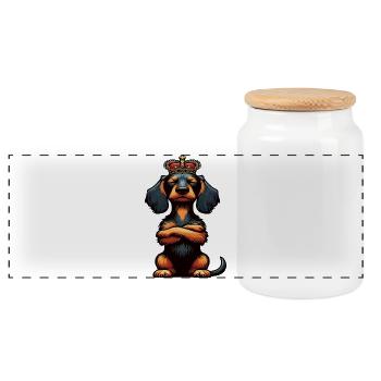 wire-haired dachshund dachshund dachshund owner Teckel Tekkel - Panoramic Cookie Jar with Wooden Lid - white - Front