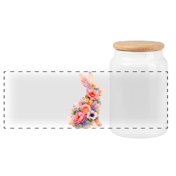 Hase Pastell Blumen - Panorama Keksdose mit Holzdeckel - Weiß - Vorne