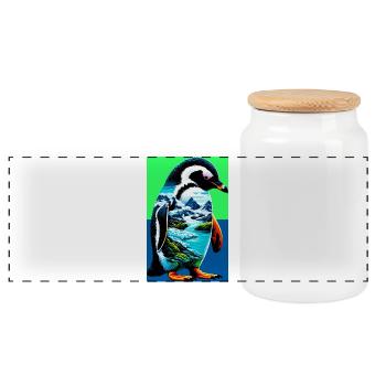 pingouin - Boîte à biscuits avec couvercle en bois - blanc - Devant