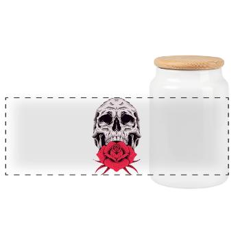 Skull Rose Motif for Biker, Gothic and Rocker Fans - Panoramic Cookie Jar with Wooden Lid - white - Front