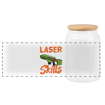 Laser Skills Funny Gaming Blaster Art - Panoramic Cookie Jar with Wooden Lid - white - Front