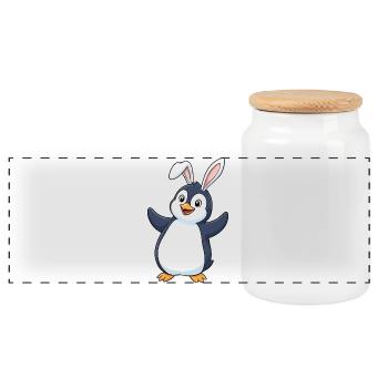 Mignon, dessin animé Pingouin, Lapin de Pâques - Boîte à biscuits avec couvercle en bois - blanc - Devant