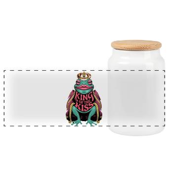 Roi du Baiser, Grenouille drôle, Prince Baiser Dire - Boîte à biscuits avec couvercle en bois - blanc - Devant