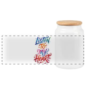 Listen To My Heart Colorful Text Painting Print - Panorama Keksdose mit Holzdeckel - Weiß - Vorne